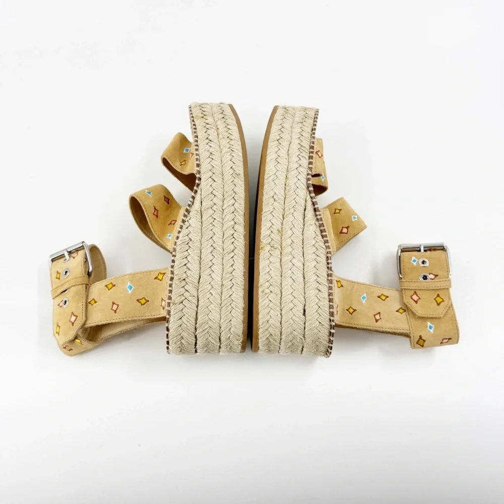 ✅ Rag & Bone Tara Platform‎ ANKLE STRAP Espadrille Suede Sandal TAN SIZE EU 38